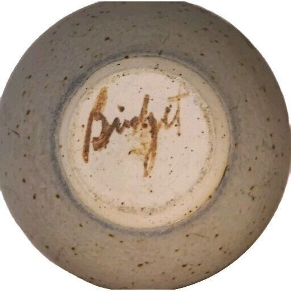 Bridget Hauser Signed Art Pottery Vase Pastels Pink Green Leaves Speckled 5"x 4" - Picture 11 of 13